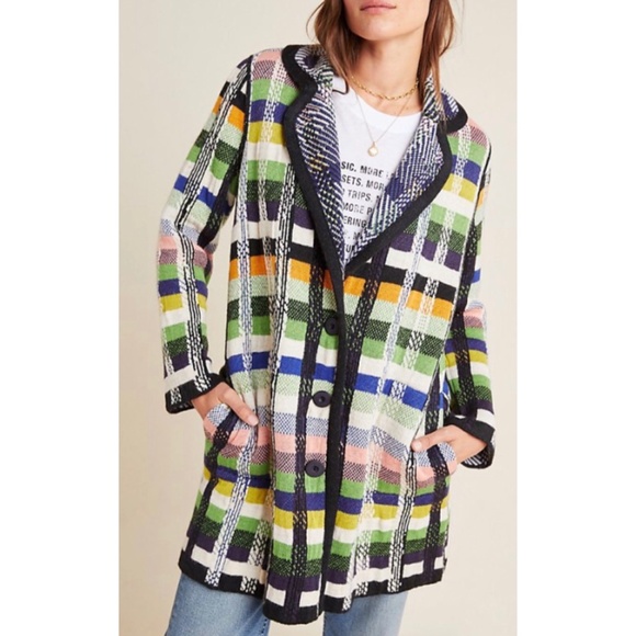 Anthropologie Shanley Plaid Sweater Coat New L - Picture 6 of 14